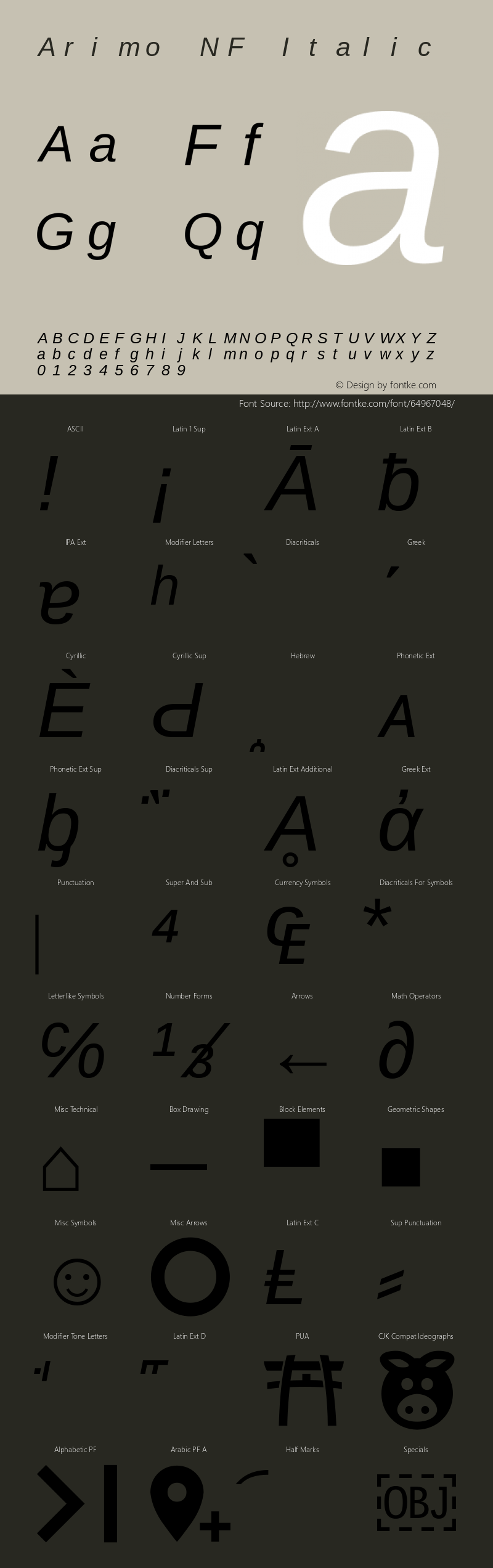 Arimo Italic Nerd Font Complete Mono Windows Compatible Version 1.23 Font Sample