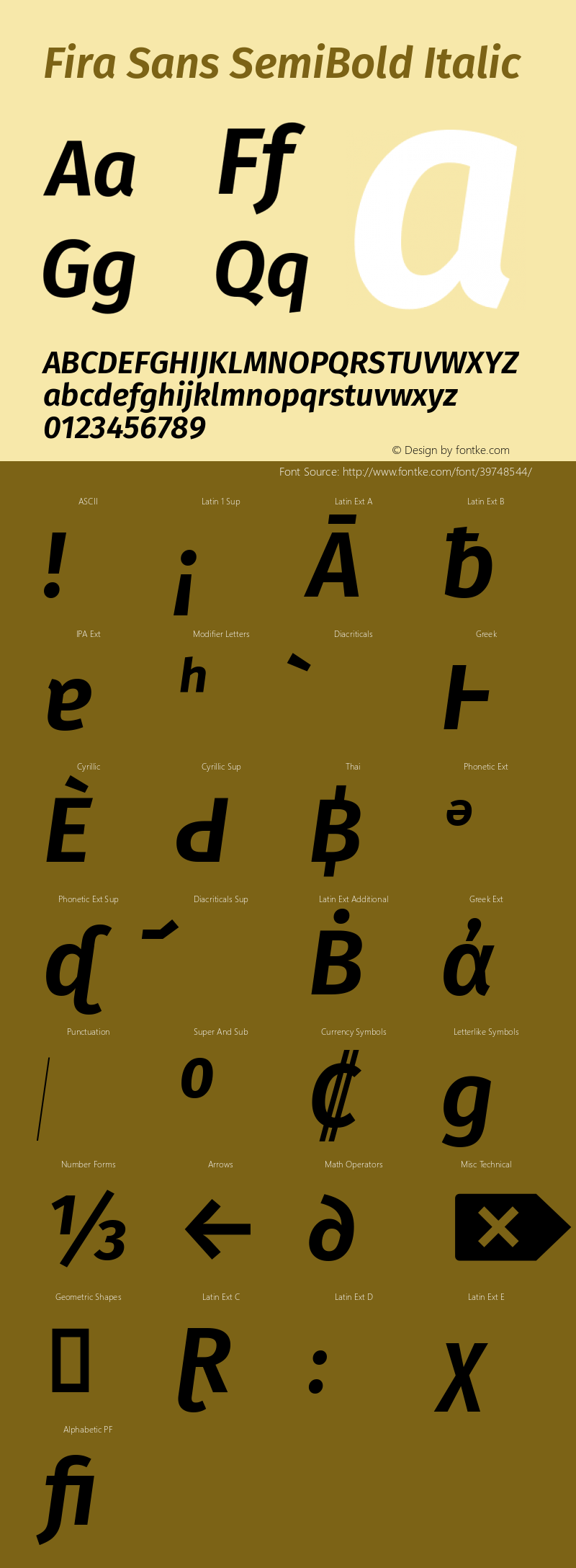 Fira Sans SemiBold Italic Version 4.203 Font Sample