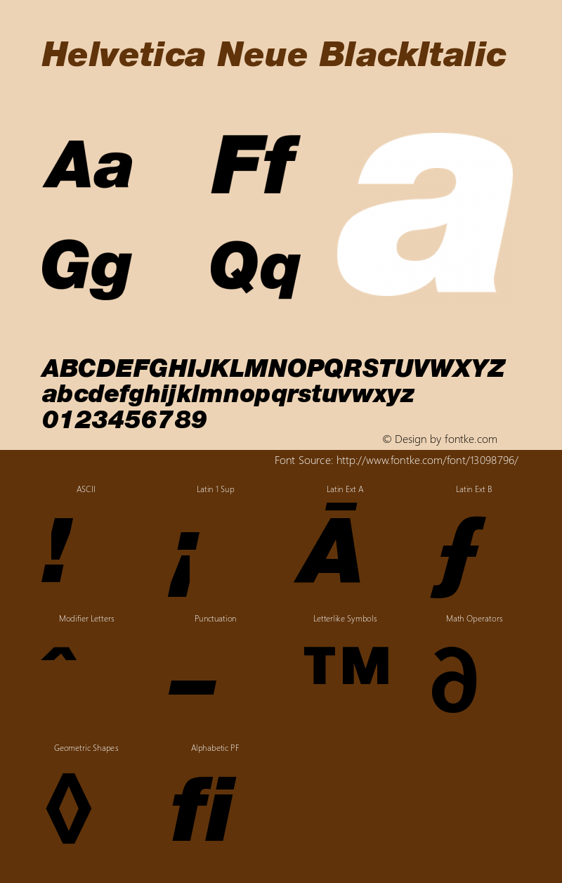 Helvetica Neue BlackItalic Version 001.000 Font Sample