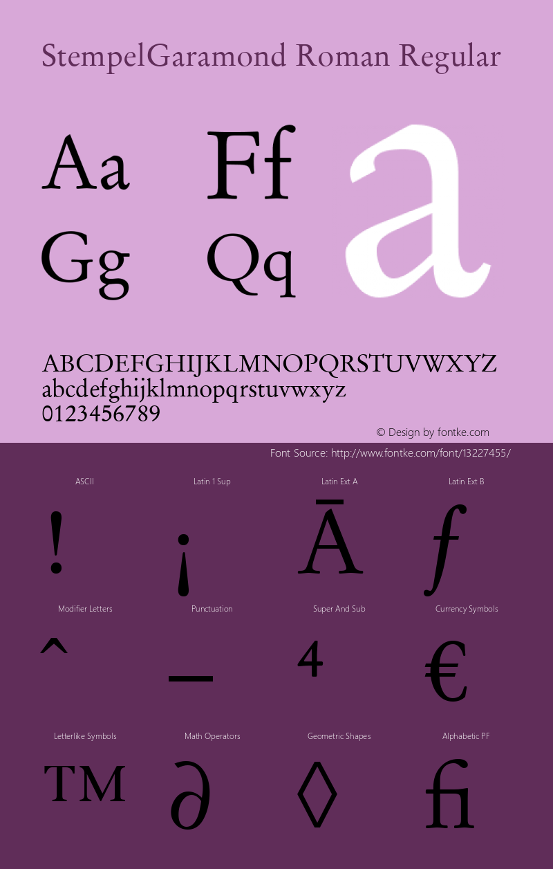 StempelGaramond Roman Regular Version 1.0 Font Sample