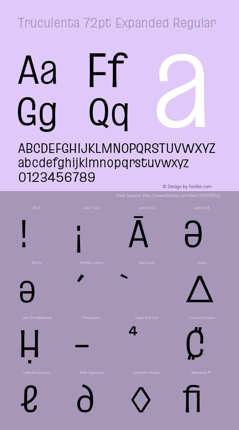 Truculenta 72pt Expanded Regular Version 1.002; ttfautohint (v1.8.3) Font Sample