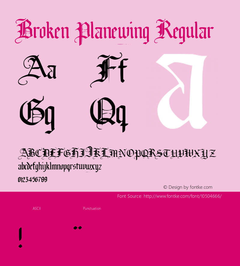Broken Planewing Regular 2001; 1.0, Fontex2000mg release Font Sample