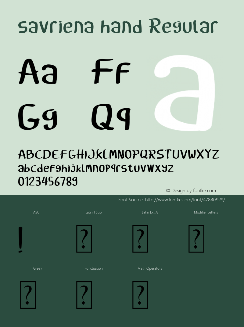 savriena hand Version 1.00;March 31, 2019;FontCreator 11.5.0.2422 32-bit Font Sample