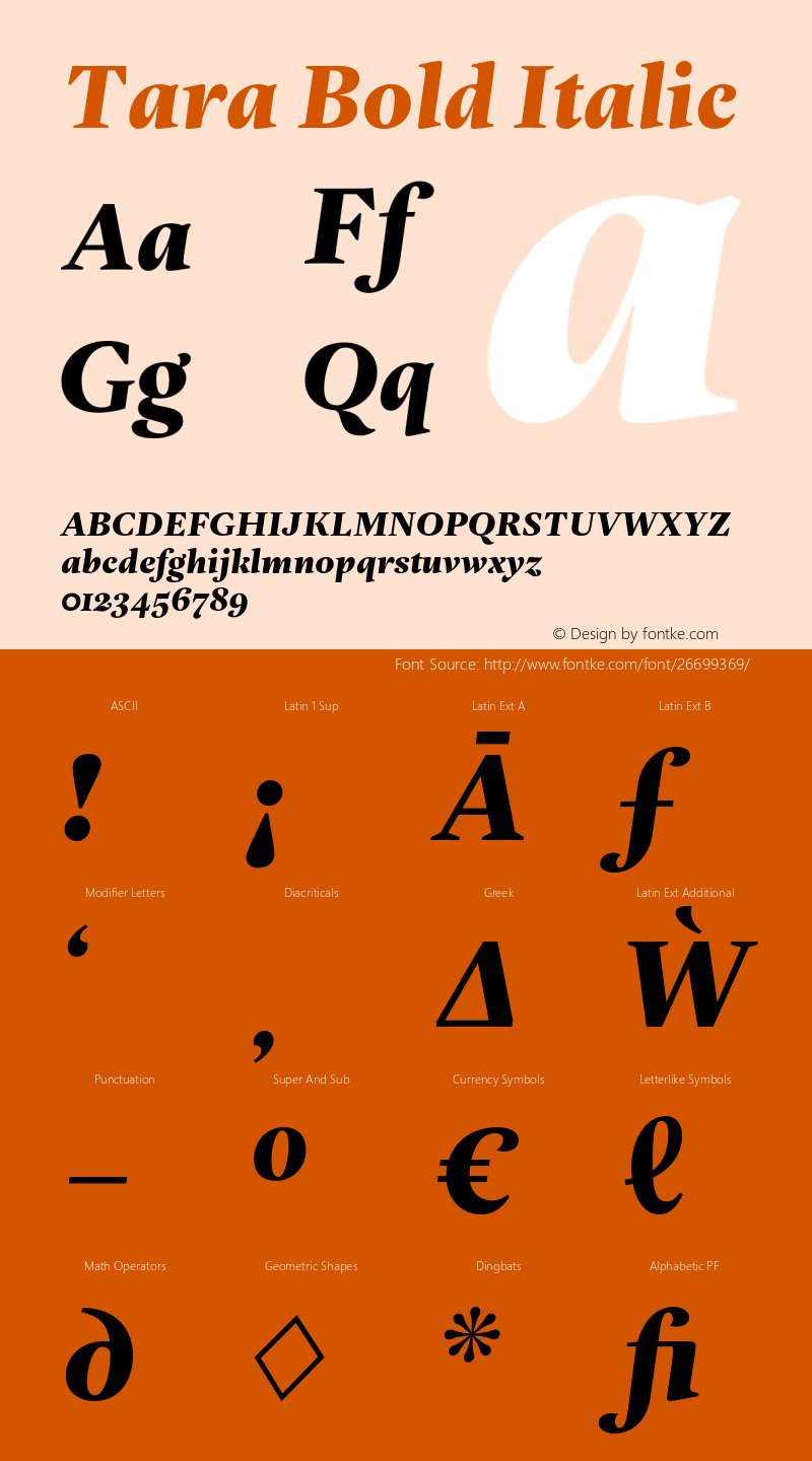 Tara Bold Italic Version 1.0 Font Sample