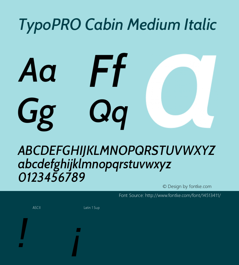 TypoPRO Cabin Medium Italic Version 1.005 Font Sample