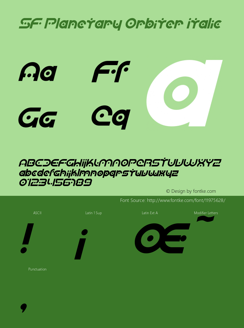 SF Planetary Orbiter Italic ver 2.0; 1999. Freeware for non-commercial use. Font Sample