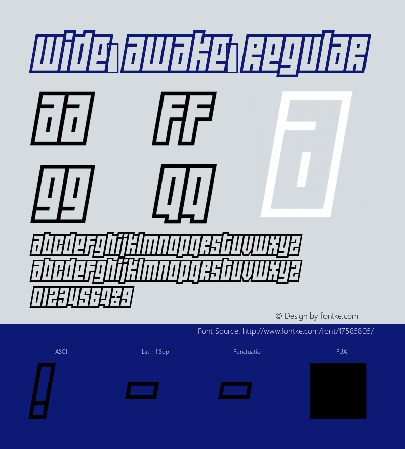 Wide awake Regular 2002; 1.0, initial release Font Sample