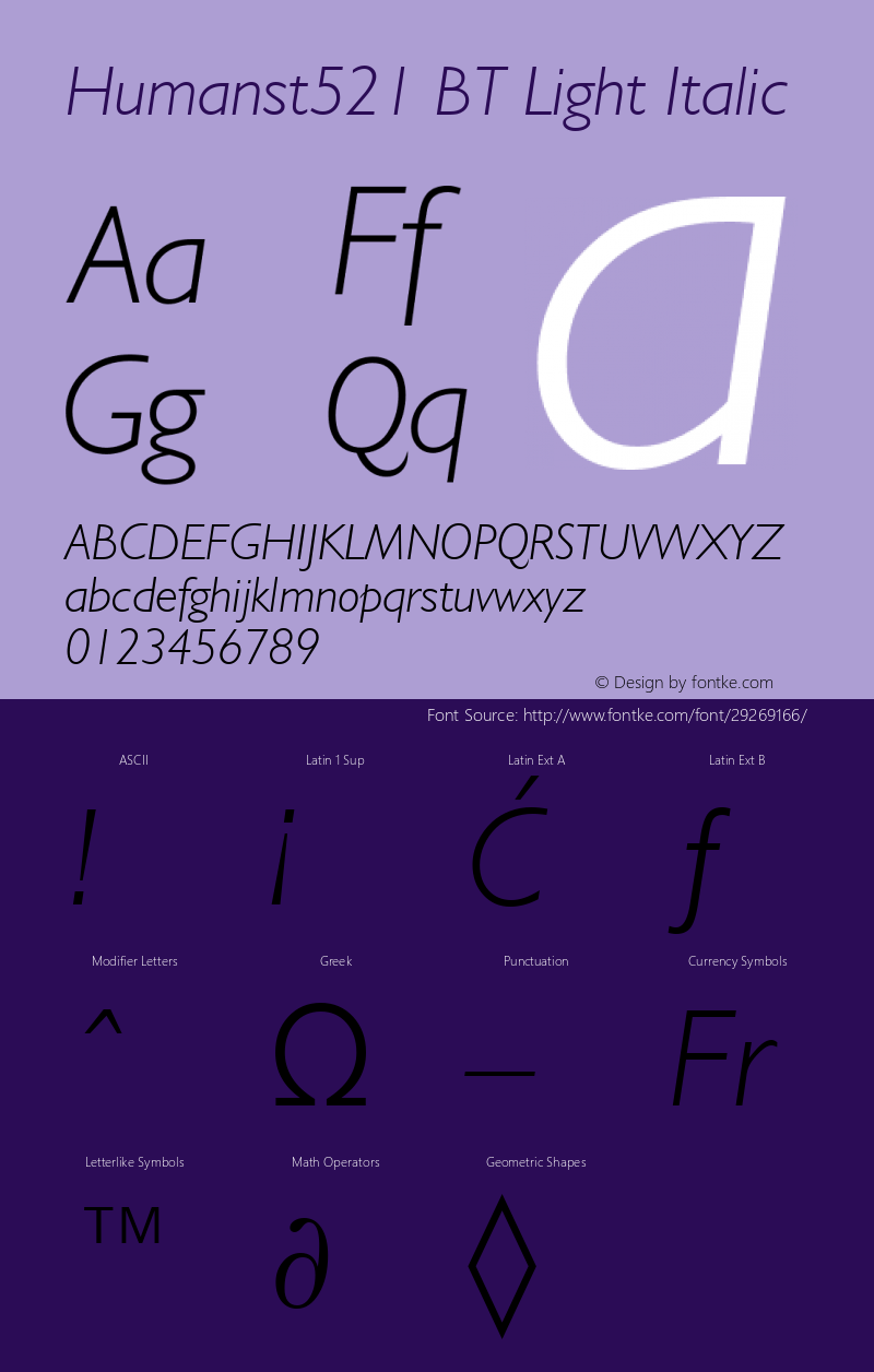 Humanst521 BT Light Italic mfgpctt-v1.58 Thursday, March 4, 1993 1:07:03 pm (EST) Font Sample