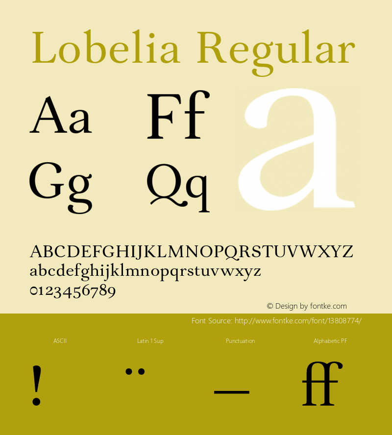 Lobelia Regular Version 1.000 Font Sample
