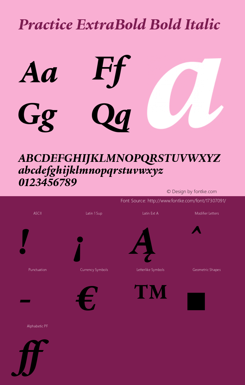 Practice ExtraBold Bold Italic Version 1.000 Font Sample