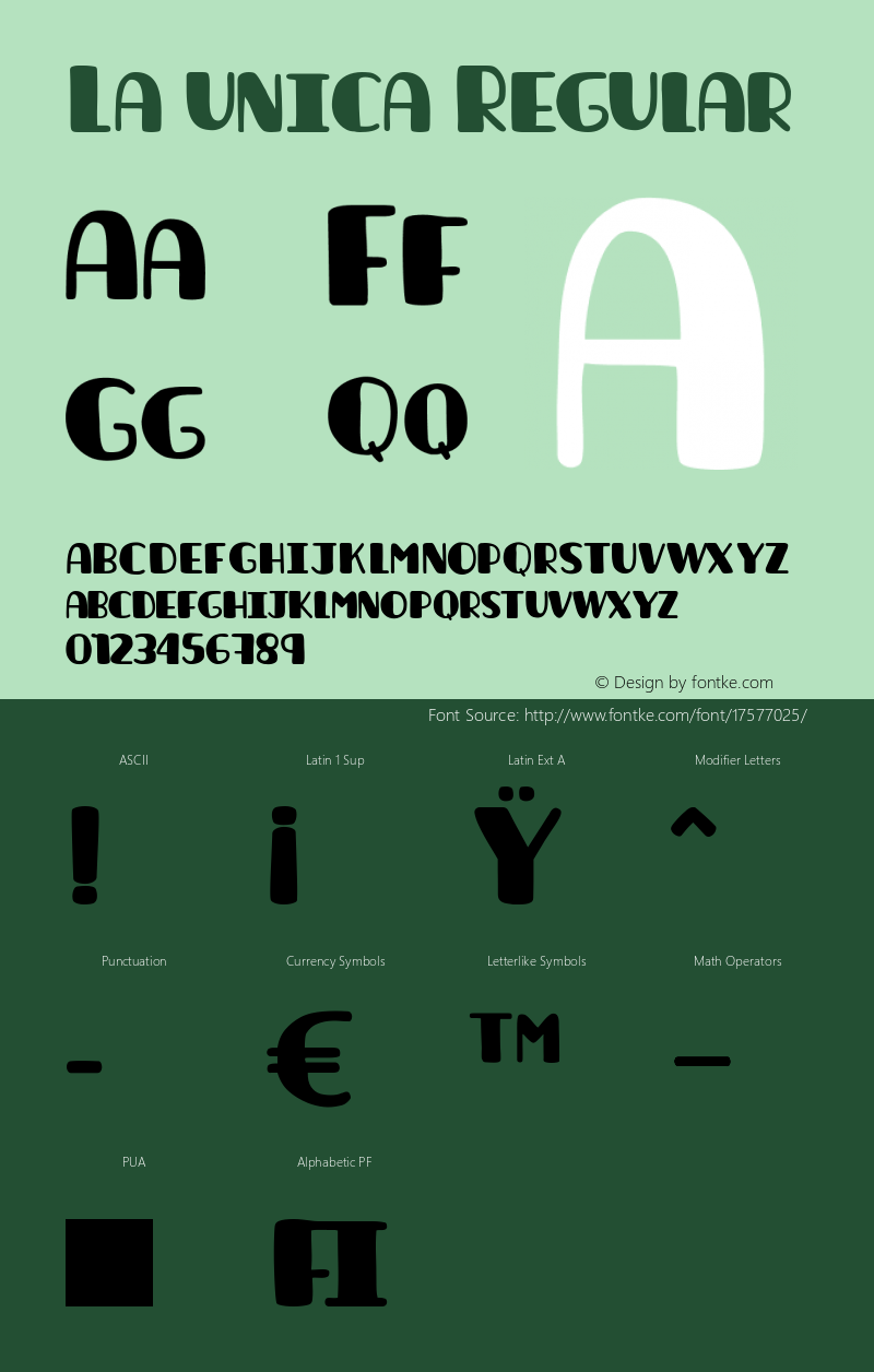 La unica Regular Version 1.000 Font Sample