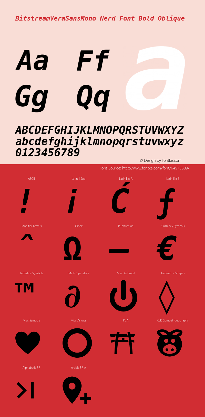 Bitstream Vera Sans Mono Bold Oblique Nerd Font Complete Release 1.10 Font Sample