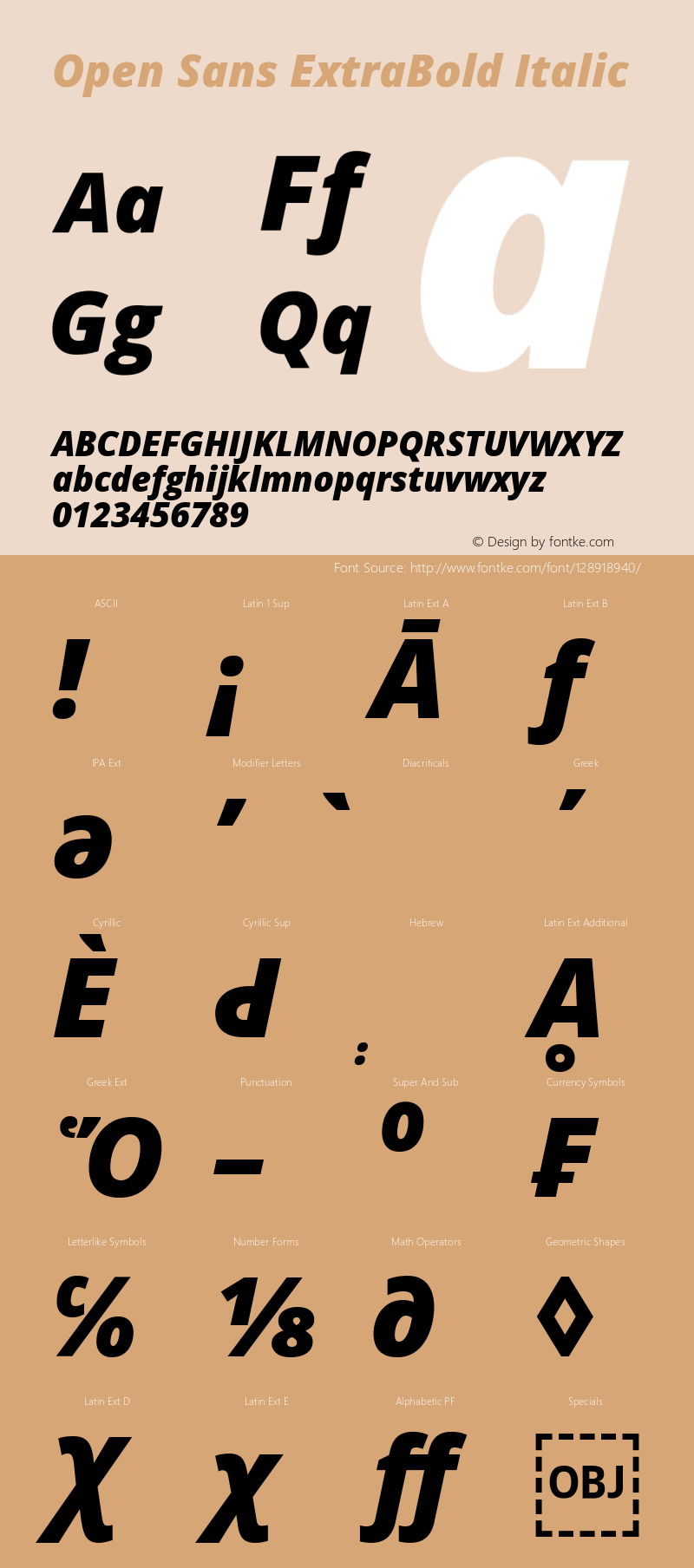 Open Sans ExtraBold Italic Version 3.000; ttfautohint (v1.8.3) Font Sample