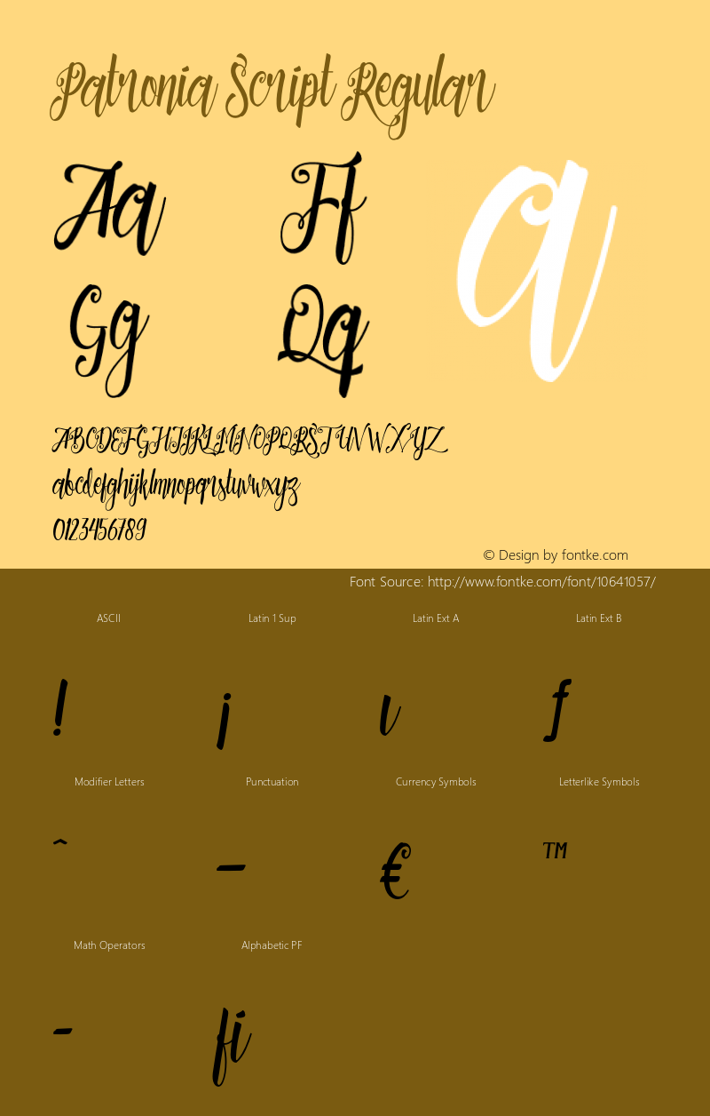 Patronia Script Regular Unknown Font Sample