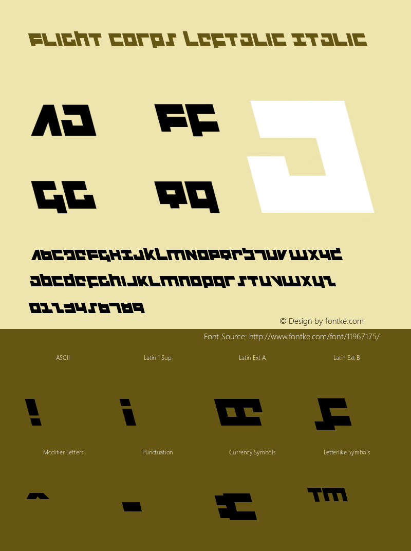 Flight Corps Leftalic Italic Version 1.0; 2008; initial release Font Sample