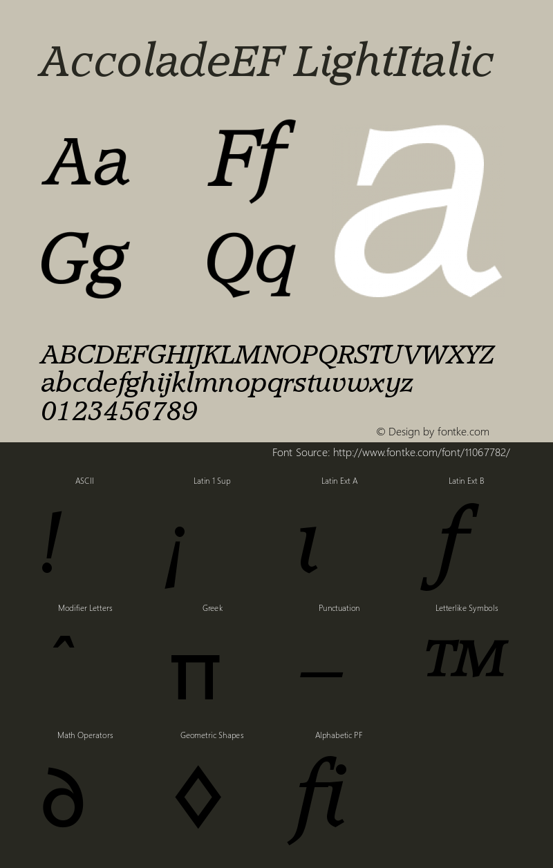 AccoladeEF LightItalic Version 001.000 Font Sample