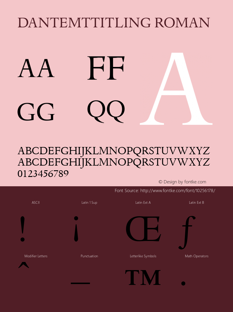 DanteMTTitling Roman Version 1.00 Font Sample