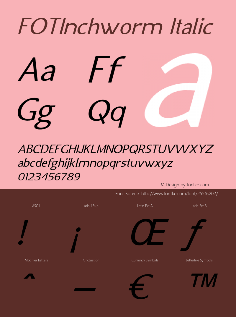 FOTInchworm-Italic Version 1.000 Font Sample