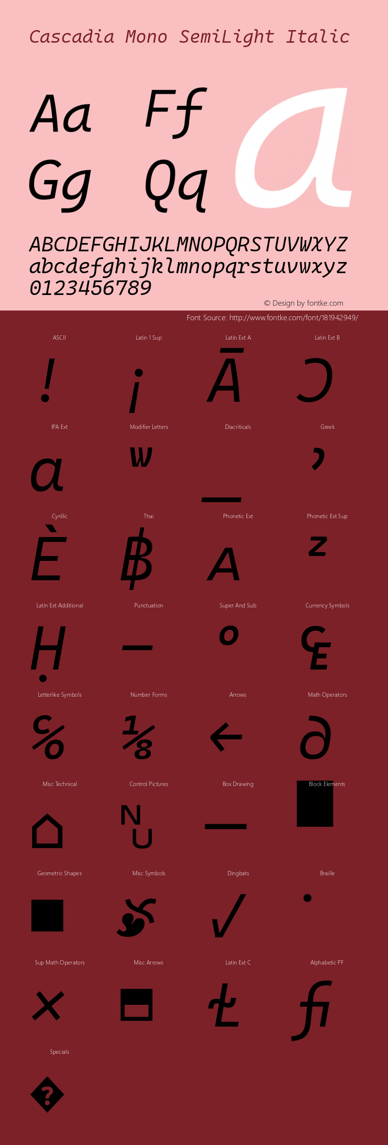 Cascadia Mono SemiLight Italic Version 2110.031; ttfautohint (v1.8.4)图片样张