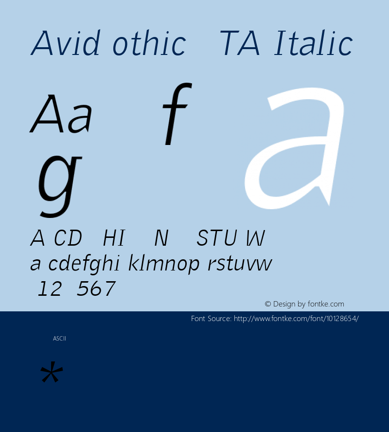 AvidGothic BETA Italic 001.000 Font Sample