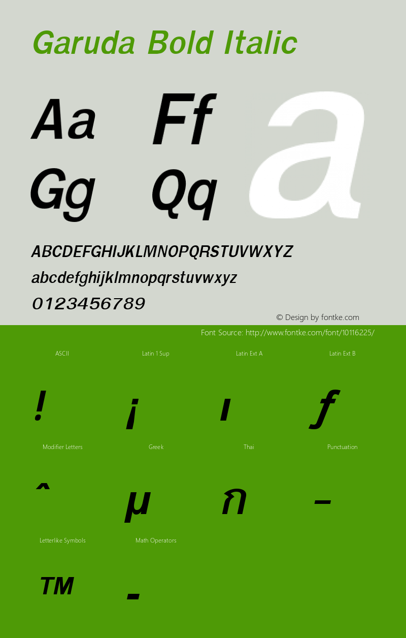 Garuda Bold Italic 1.0, Dec 5, 1999 (Windows 95) Font Sample