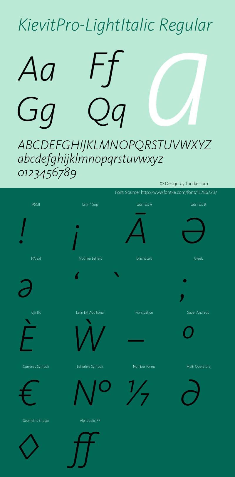 KievitPro-LightItalic Regular Version 7.504; 2005; Build 1021 Font Sample