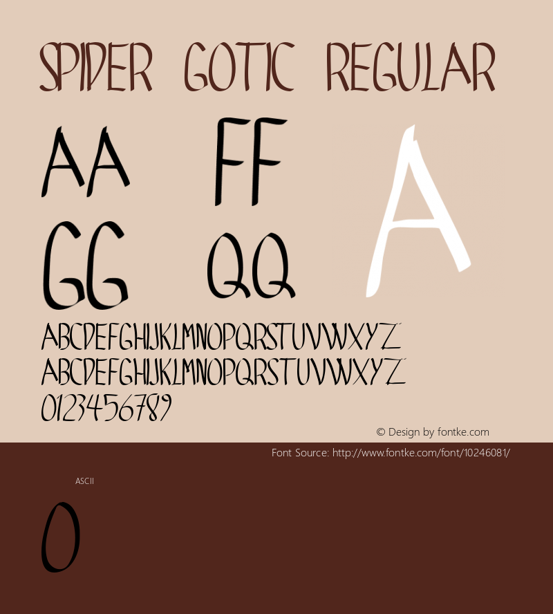 SPIDER GOTIC Regular Macromedia Fontographer 4.1 27/01/2004 Font Sample