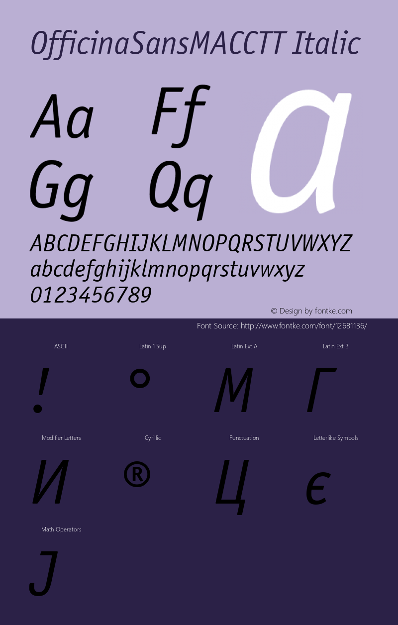 OfficinaSansMACCTT Italic TrueType Maker version 3.00.00 Font Sample