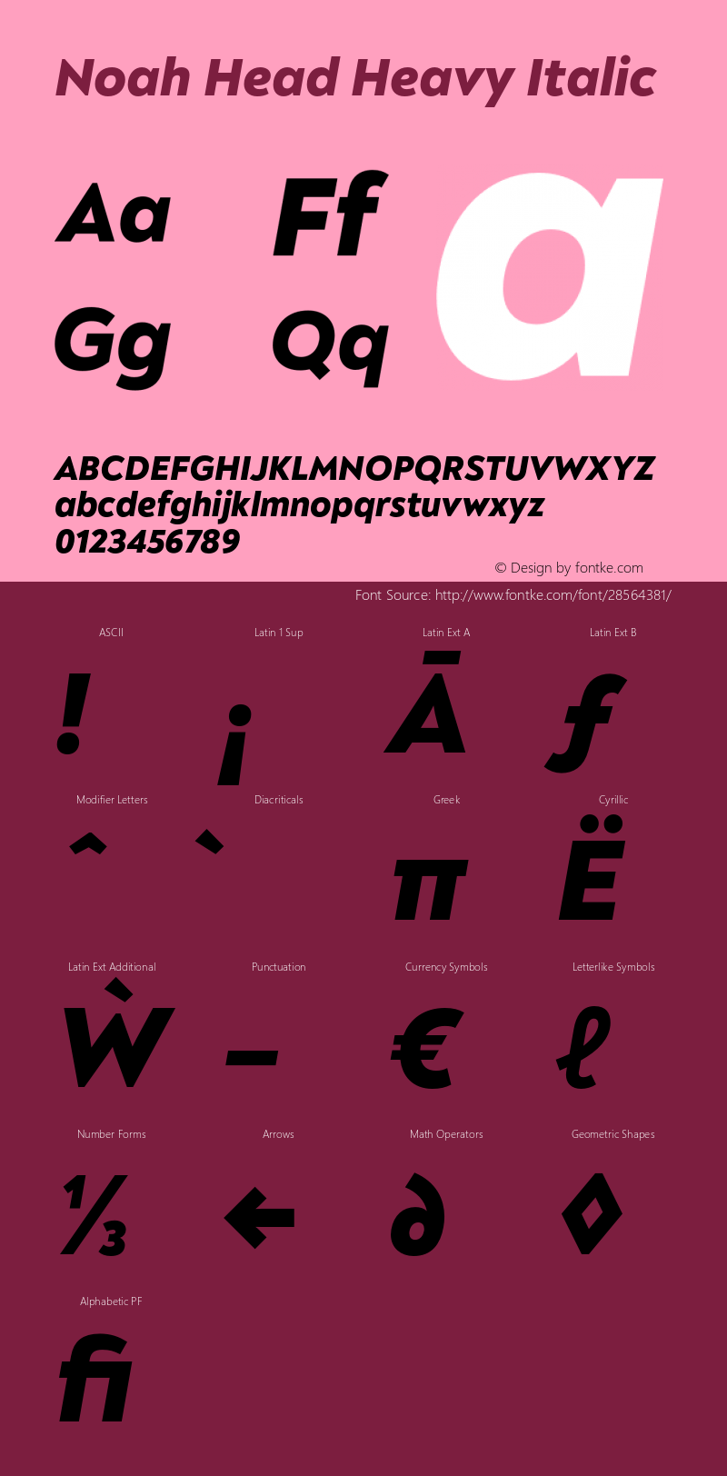 Noah Head Heavy Italic Version 1.000;PS 001.000;hotconv 1.0.88;makeotf.lib2.5.64775 Font Sample