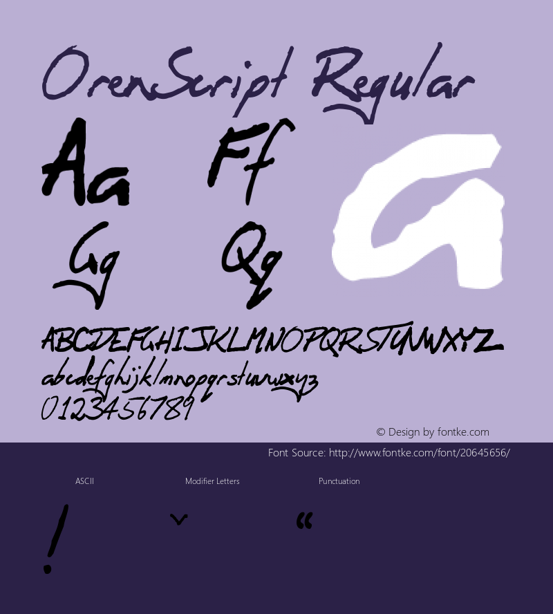 OrenScript Version 1.000 Font Sample