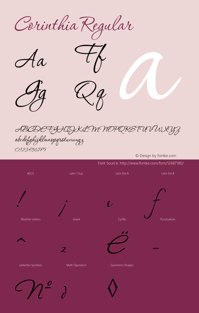 Corinthia Regular Version 1.000 2005 initial release Font Sample