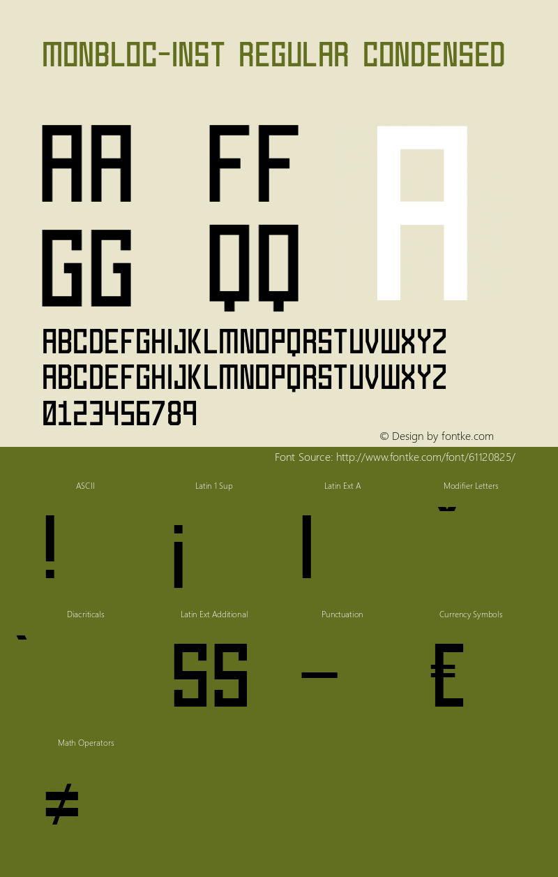 Monbloc-Inst Regular Condensed Version 3.003 Font Sample