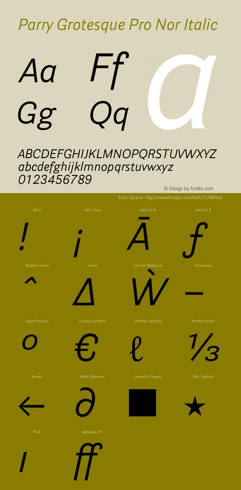 Parry Grotesque Pro Nor Italic Version 2.000;PS 1.000;hotconv 1.0.50;makeotf.lib2.0.16970 Font Sample