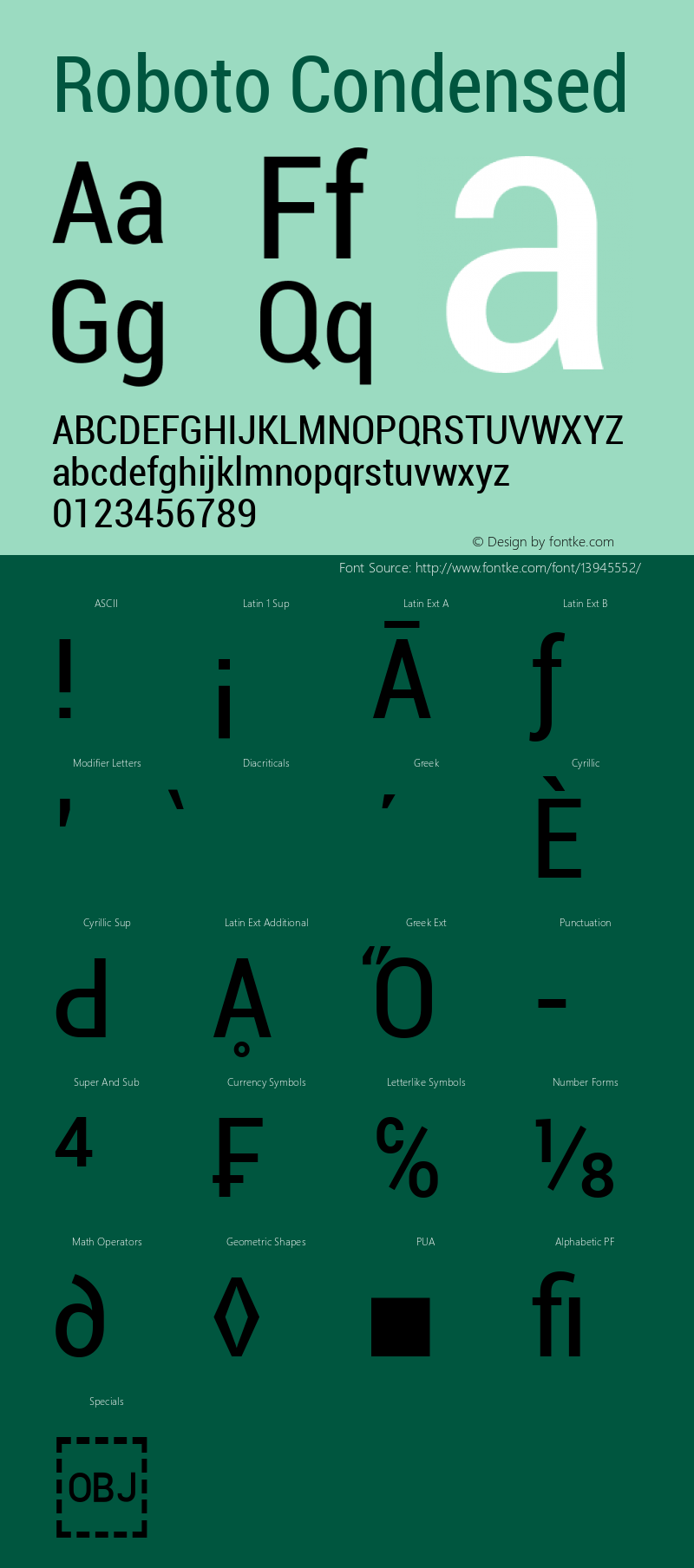 Roboto Condensed Version 1.00000; 2011 Font Sample