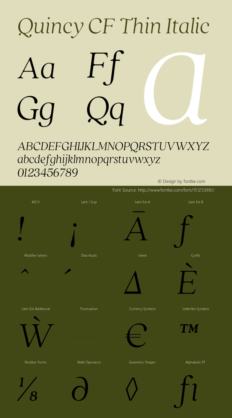 Quincy CF Thin Italic Version 4.100;hotconv 1.0.109;makeotfexe 2.5.65596 Font Sample