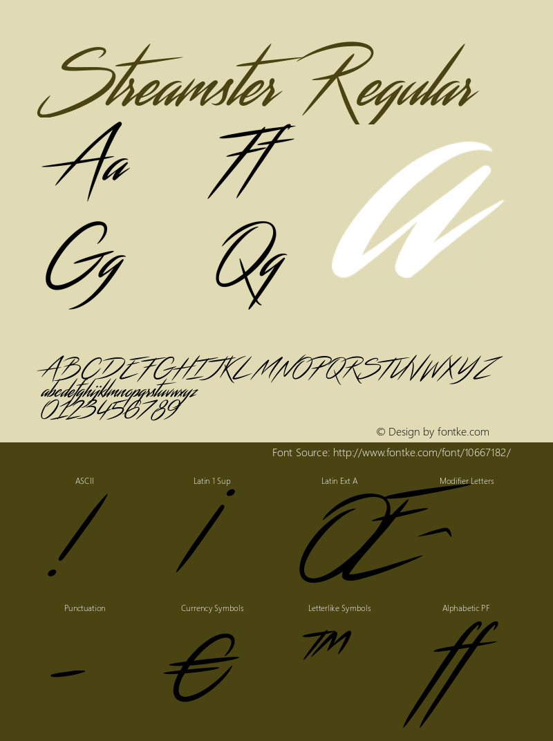 Streamster Regular Version 001.000 Font Sample