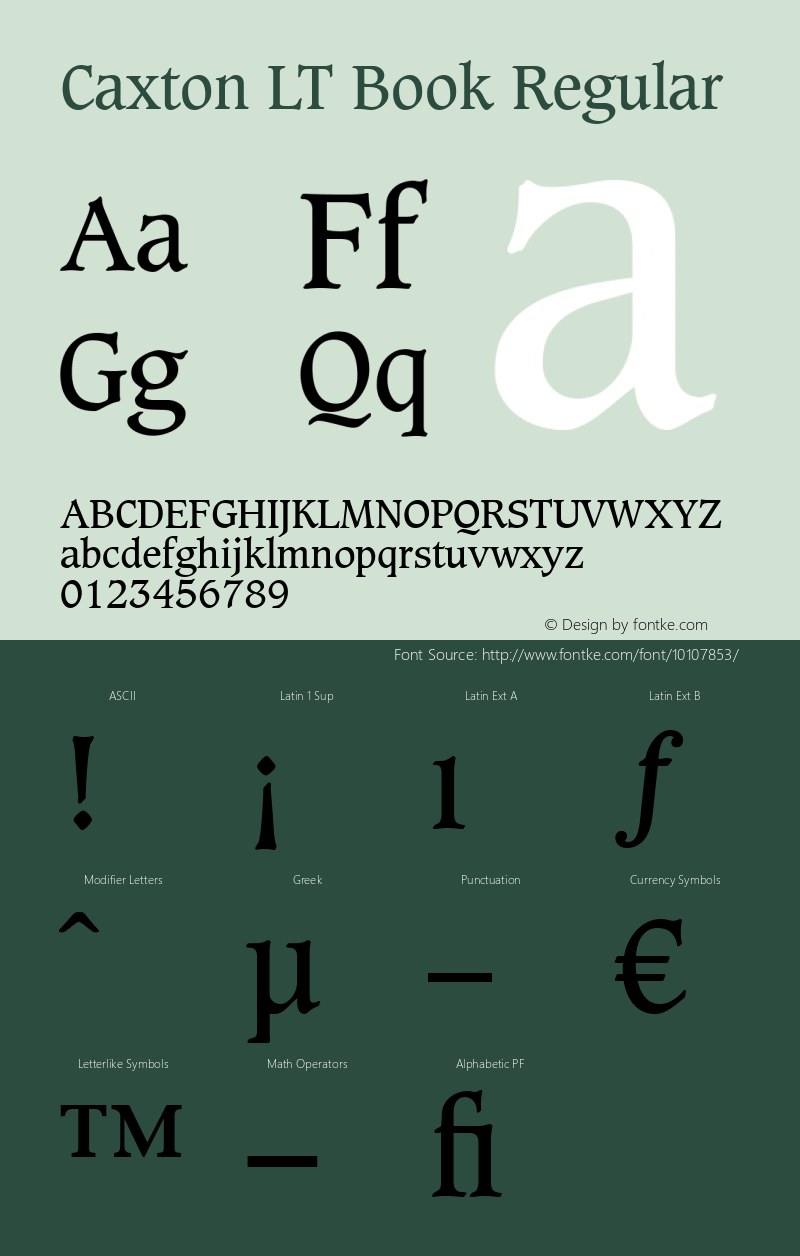 Caxton LT Book Regular Version 6.1; 2002 Font Sample