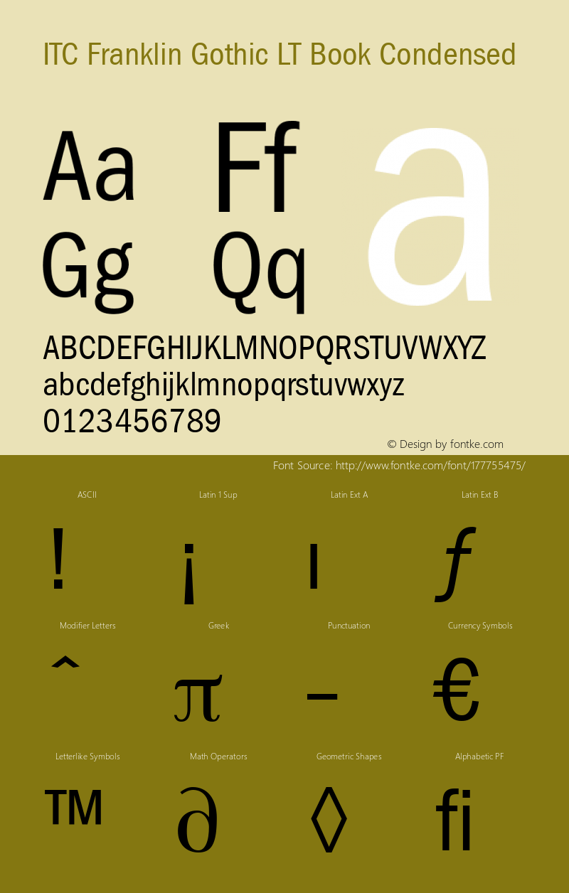 ITC Franklin Gothic LT Book Condensed 006.000图片样张