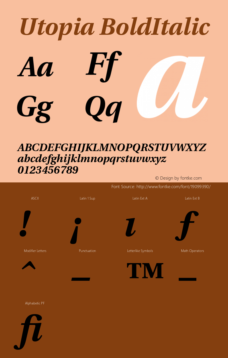 Utopia Bold Italic Version 001.001 Font Sample