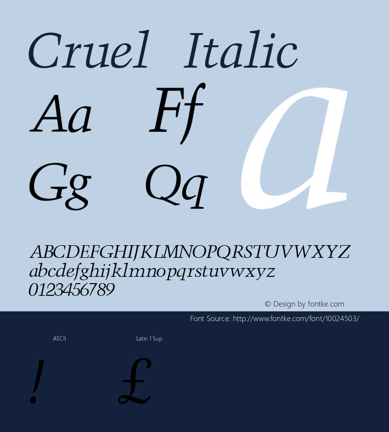 Cruel Italic Unknown Font Sample