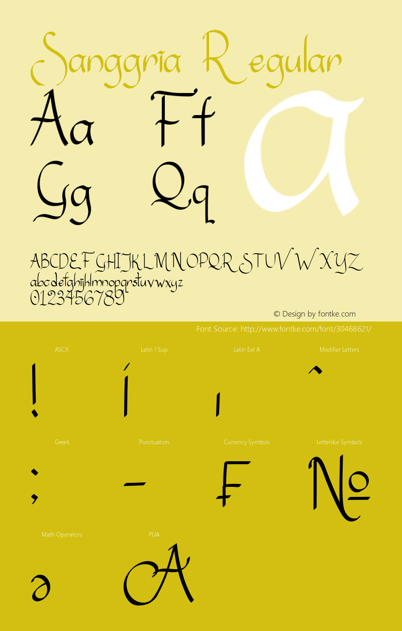 Sanggria Version 1.00;January 30, 2019;FontCreator 11.5.0.2430 64-bit Font Sample