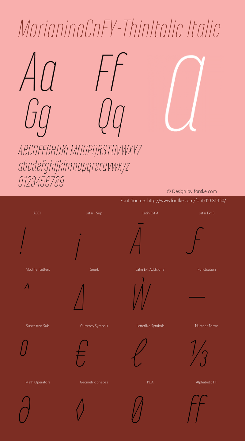 MarianinaCnFY-ThinItalic Italic Version 1.000 Font Sample