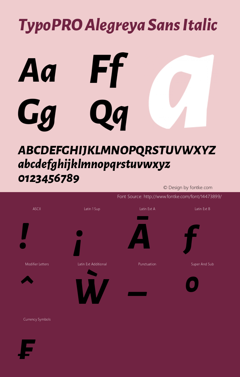 TypoPRO Alegreya Sans Italic Version 1.000;PS 001.000;hotconv 1.0.70;makeotf.lib2.5.58329 DEVELOPMENT Font Sample