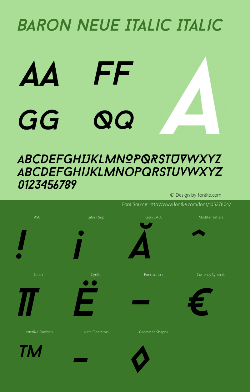 Baron Neue Italic Italic Version 1.000;PS 001.000;hotconv 1.0.70;makeotf.lib2.5.58329 Font Sample