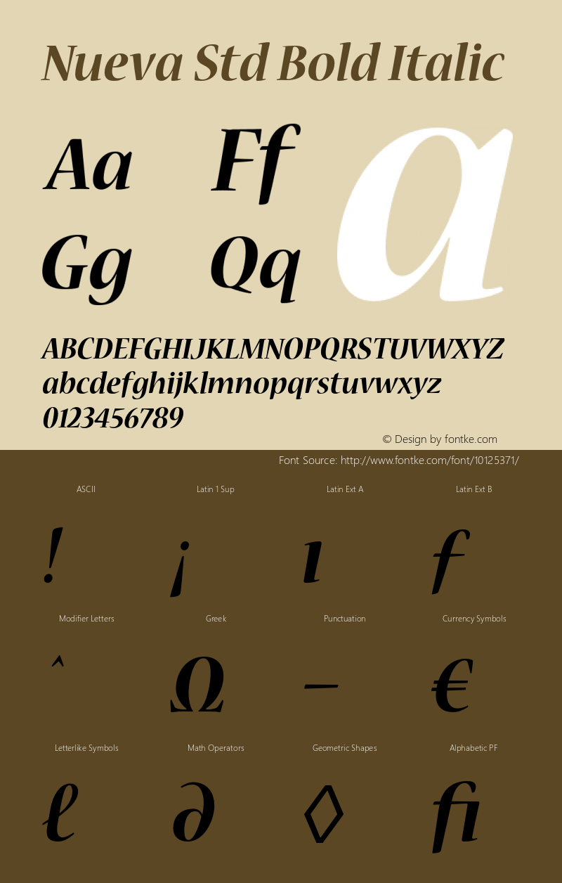 Nueva Std Bold Italic OTF 1.018;PS 001.002;Core 1.0.31;makeotf.lib1.4.1585 Font Sample