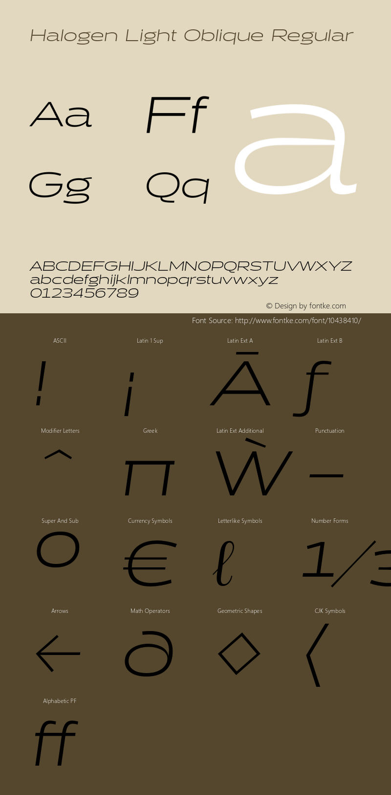 Halogen Light Oblique Regular Version 1.000 Font Sample