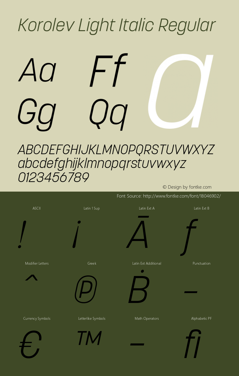 Korolev Light Italic Regular Version 1.000 Font Sample