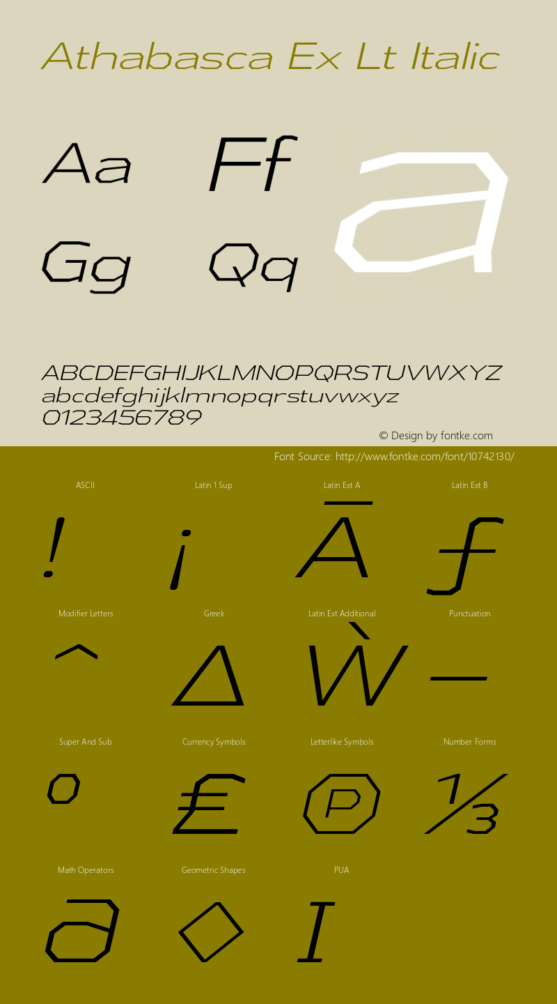 Athabasca Ex Lt Italic Version 1.000 Font Sample