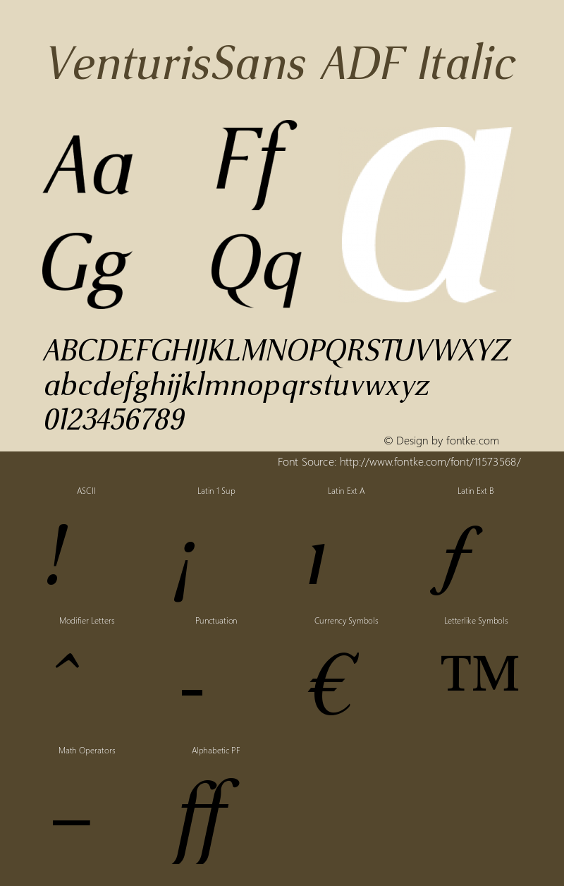 VenturisSans ADF Italic Version 1.005 Font Sample