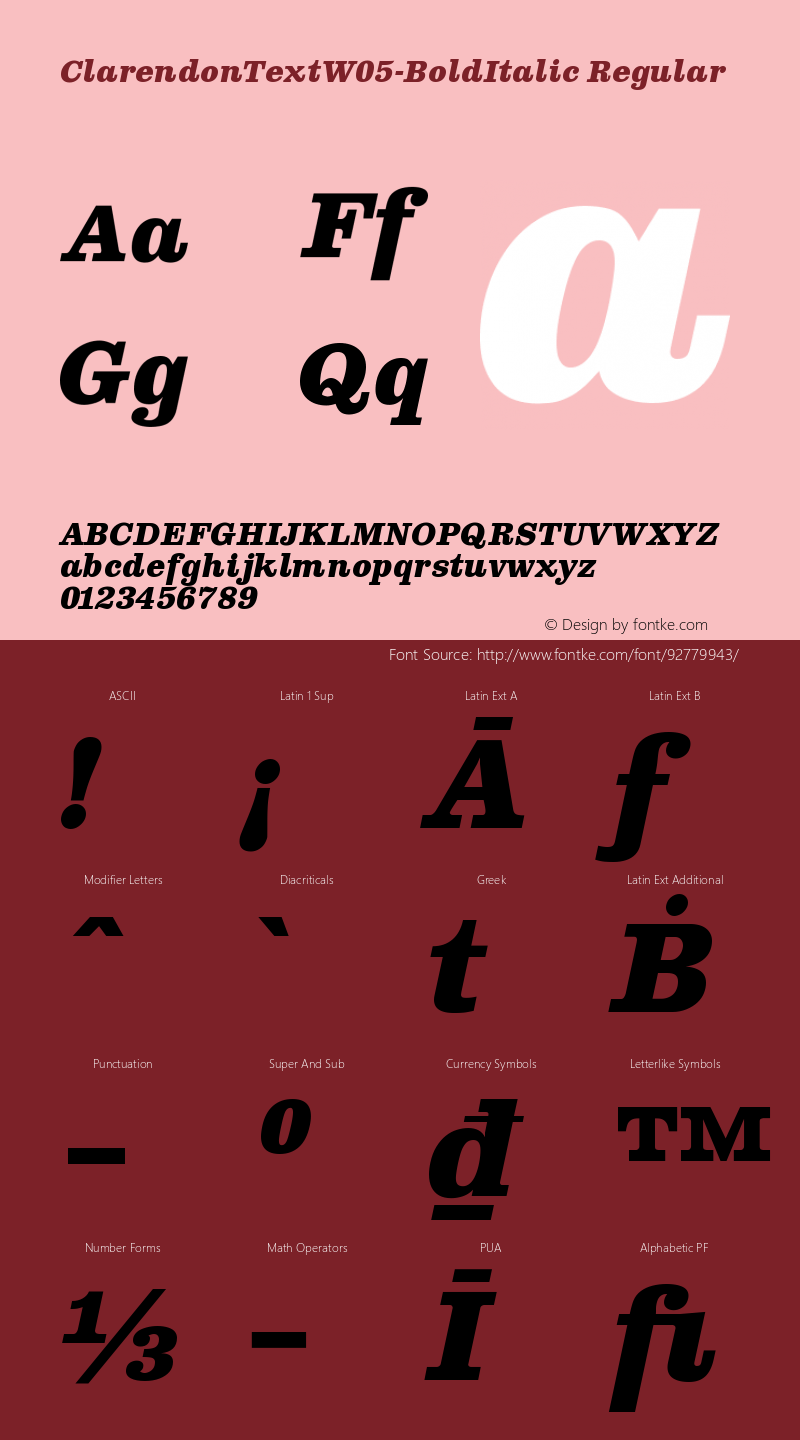 Clarendon Text W05 Bold Italic Version 1.00 Font Sample
